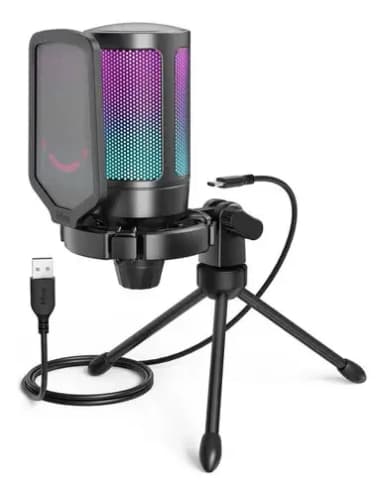 Microfono Fifine AmpliGame A6V USB RGB Gamer Streaming Podcast YouTube Twitch TikTok PC PS5 Condensador Cardioide Plug Play Con Shock Mount Y Pop Filter Negro