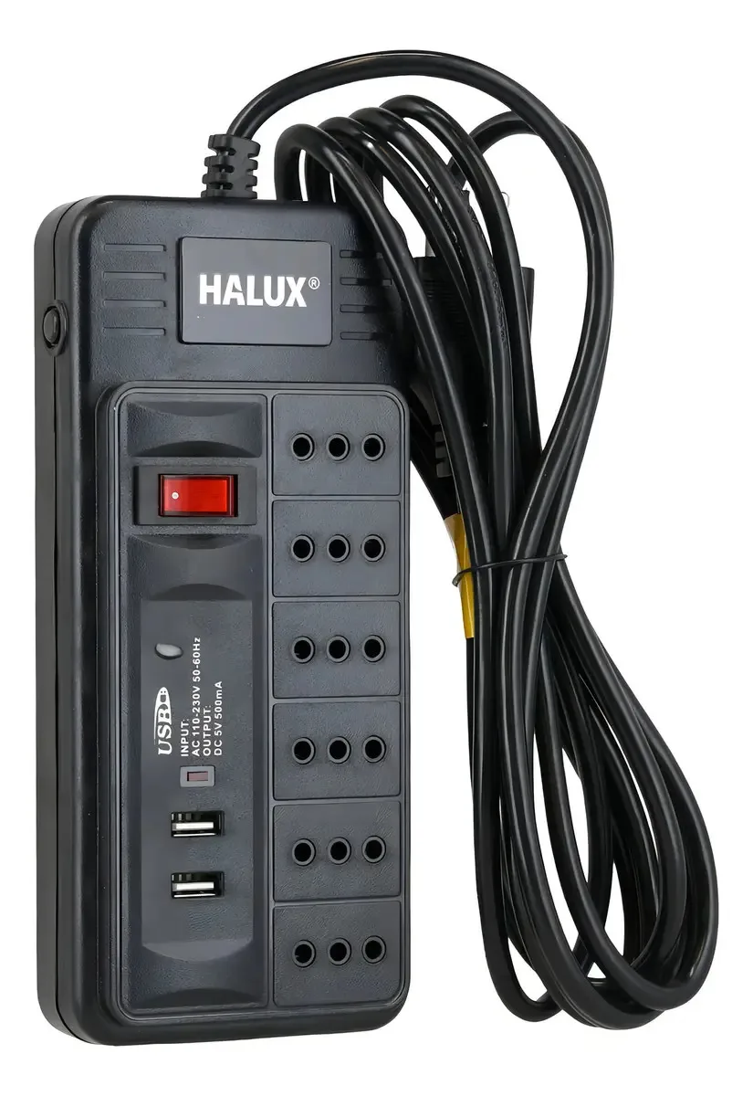 Alargador Halux 6 Tomas + 2 USB con Interruptor (3m)